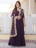 Dazzling Purple Georgette Engagement Wear Gown With Heavy Dupatta - Zeel Clothing