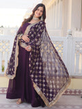 Dazzling Purple Georgette Engagement Wear Gown With Heavy Dupatta - Zeel Clothing