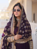 Dazzling Purple Georgette Engagement Wear Gown With Heavy Dupatta - Zeel Clothing