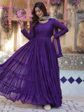 Dazzling Purple Georgette Reception Wear Gown With Dupatta - Zeel Clothing