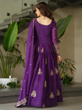 Dazzling Purple Sequins Chinon Engagement Wear Gown With Dupatta - Zeel Clothing