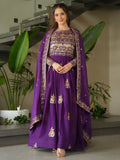 Dazzling Purple Sequins Chinon Engagement Wear Gown With Dupatta - Zeel Clothing