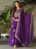 Dazzling Purple Sequins Chinon Engagement Wear Gown With Dupatta - Zeel Clothing