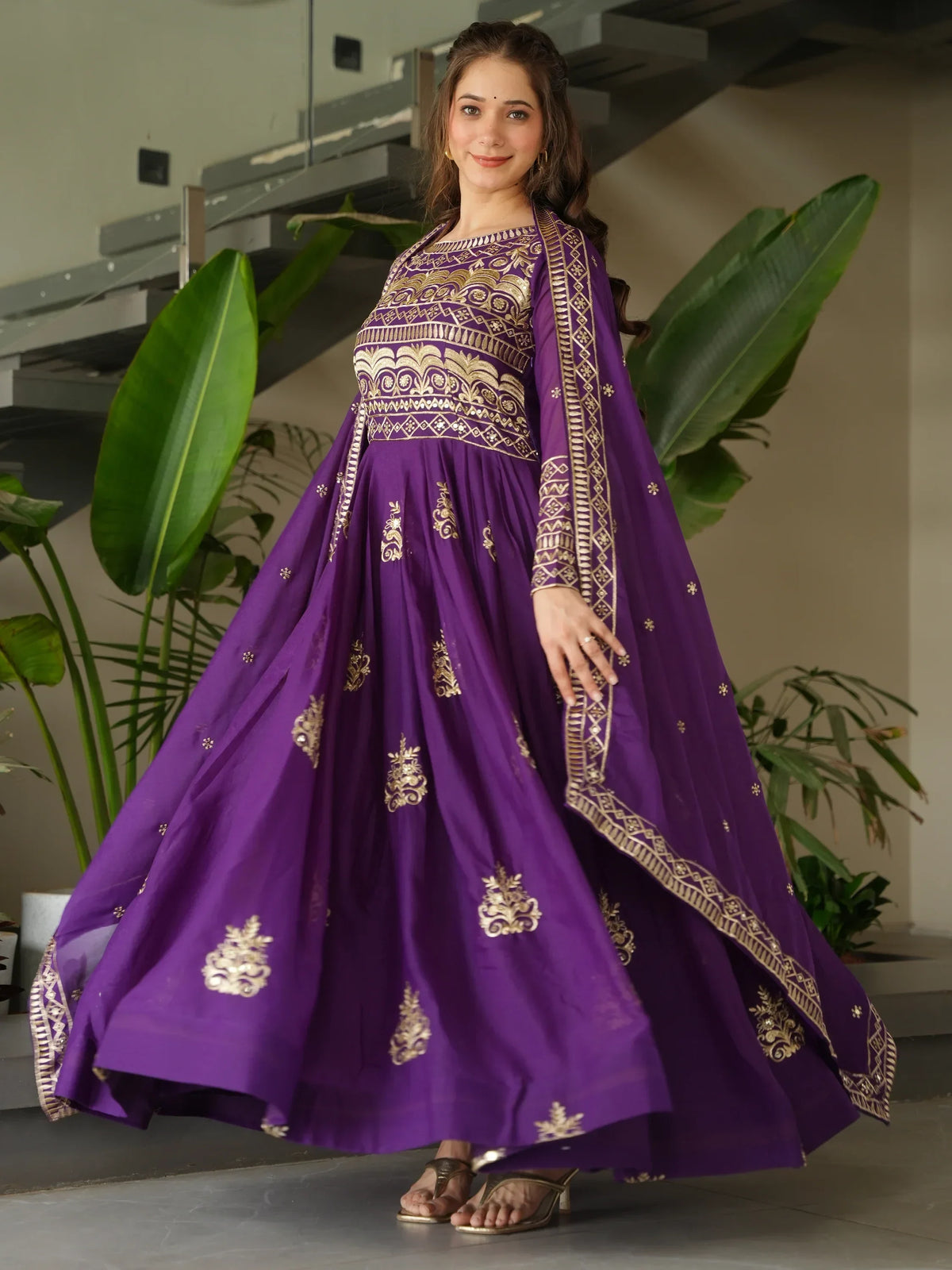 Dazzling Purple Sequins Chinon Engagement Wear Gown With Dupatta - Zeel Clothing