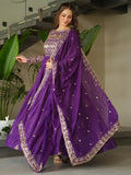 Dazzling Purple Sequins Chinon Engagement Wear Gown With Dupatta - Zeel Clothing