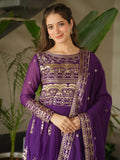 Dazzling Purple Sequins Chinon Engagement Wear Gown With Dupatta - Zeel Clothing