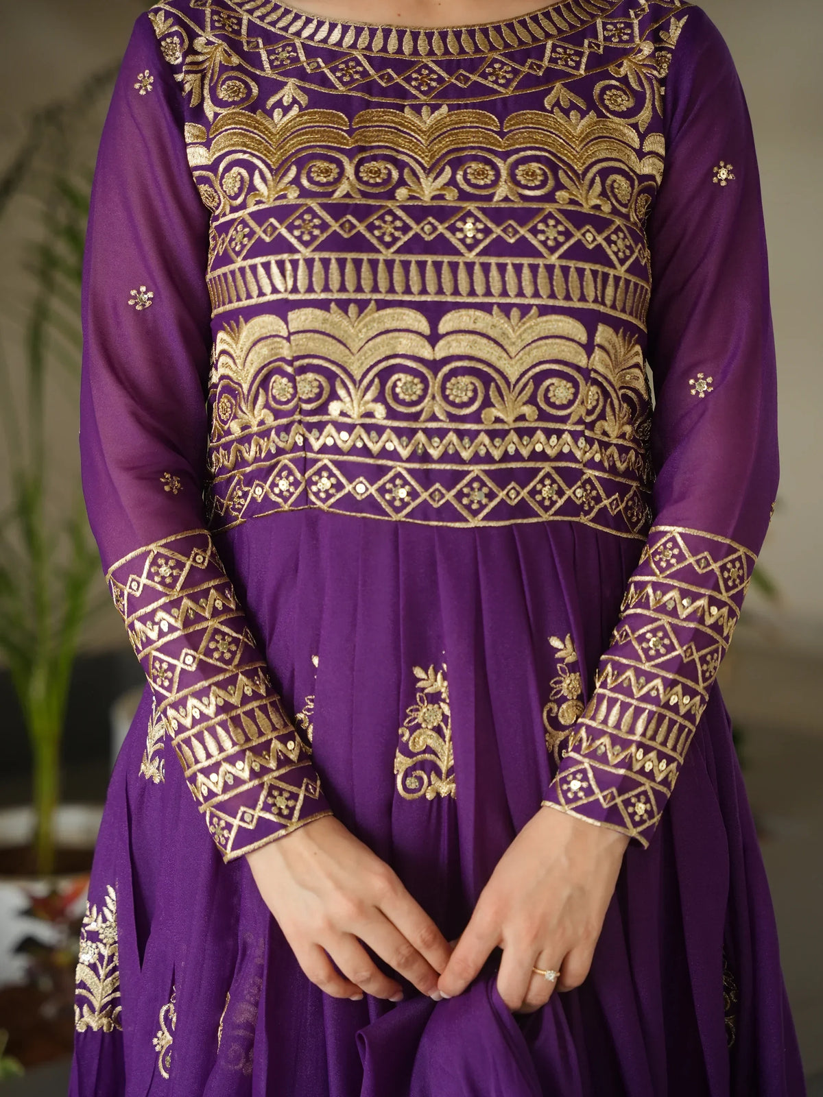 Dazzling Purple Sequins Chinon Engagement Wear Gown With Dupatta - Zeel Clothing