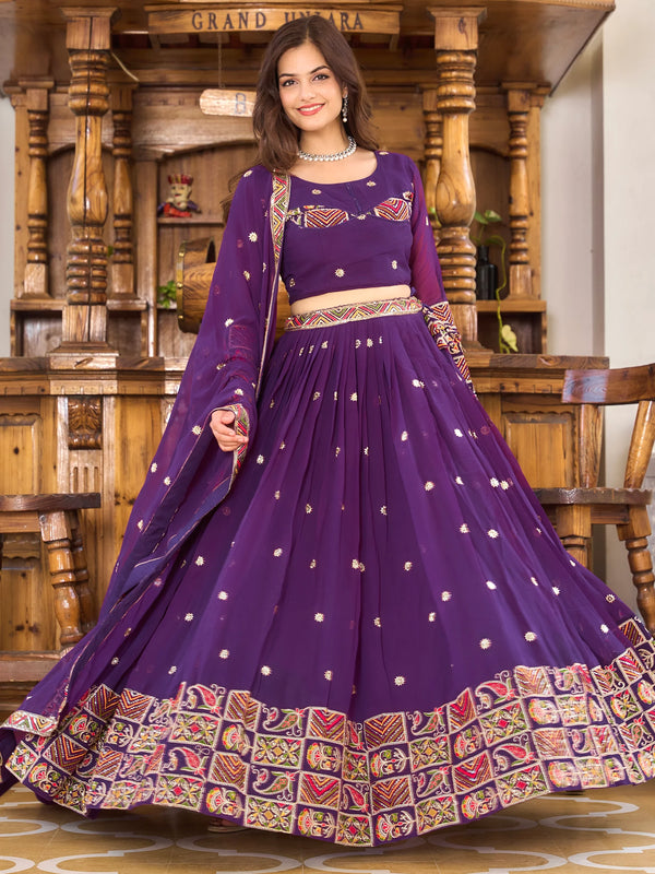 Dazzling Purple Sequins Georgette Festival Wear Lehenga Choli - Zeel Clothing