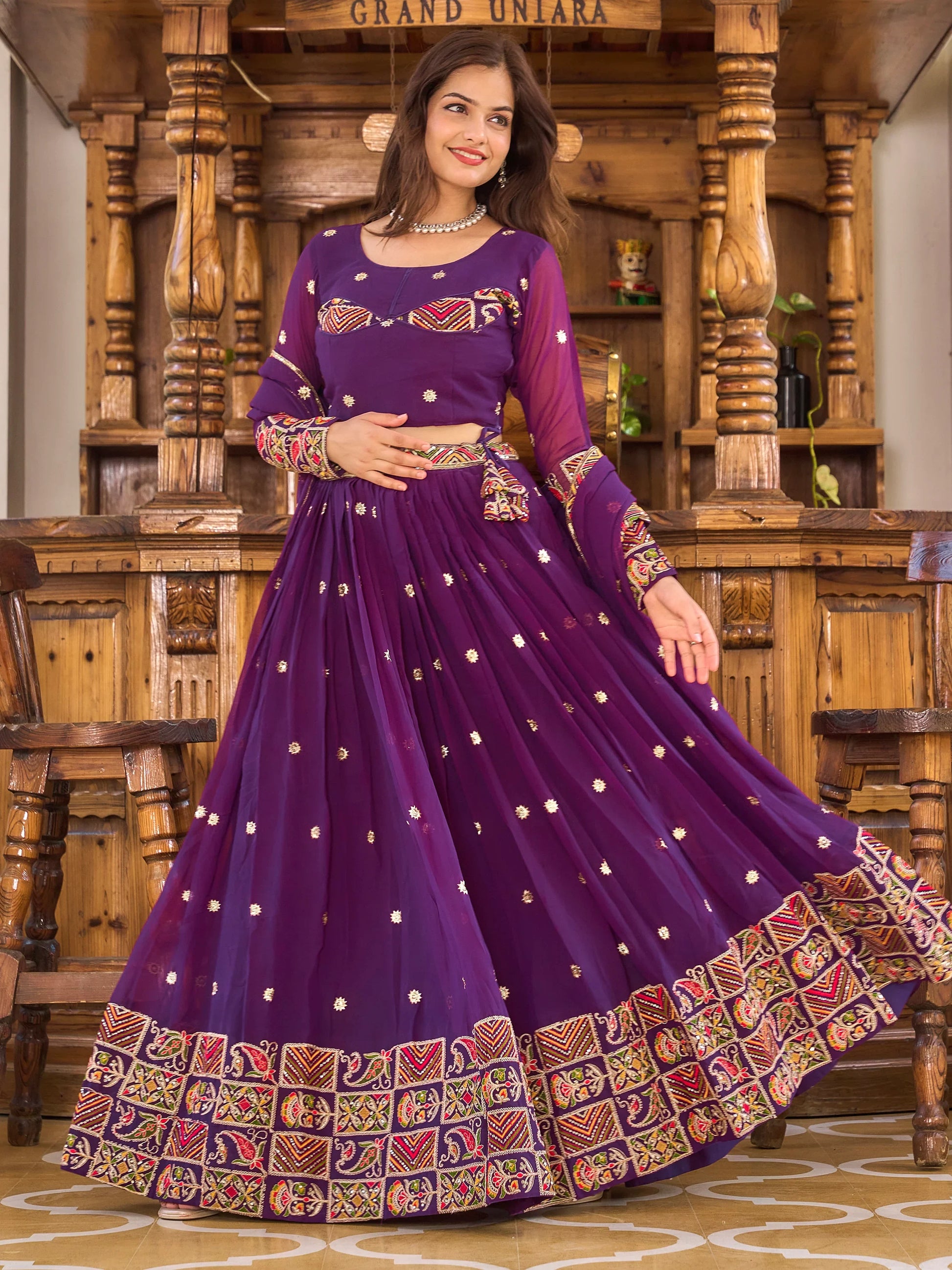 Dazzling Purple Sequins Georgette Festival Wear Lehenga Choli - Zeel Clothing