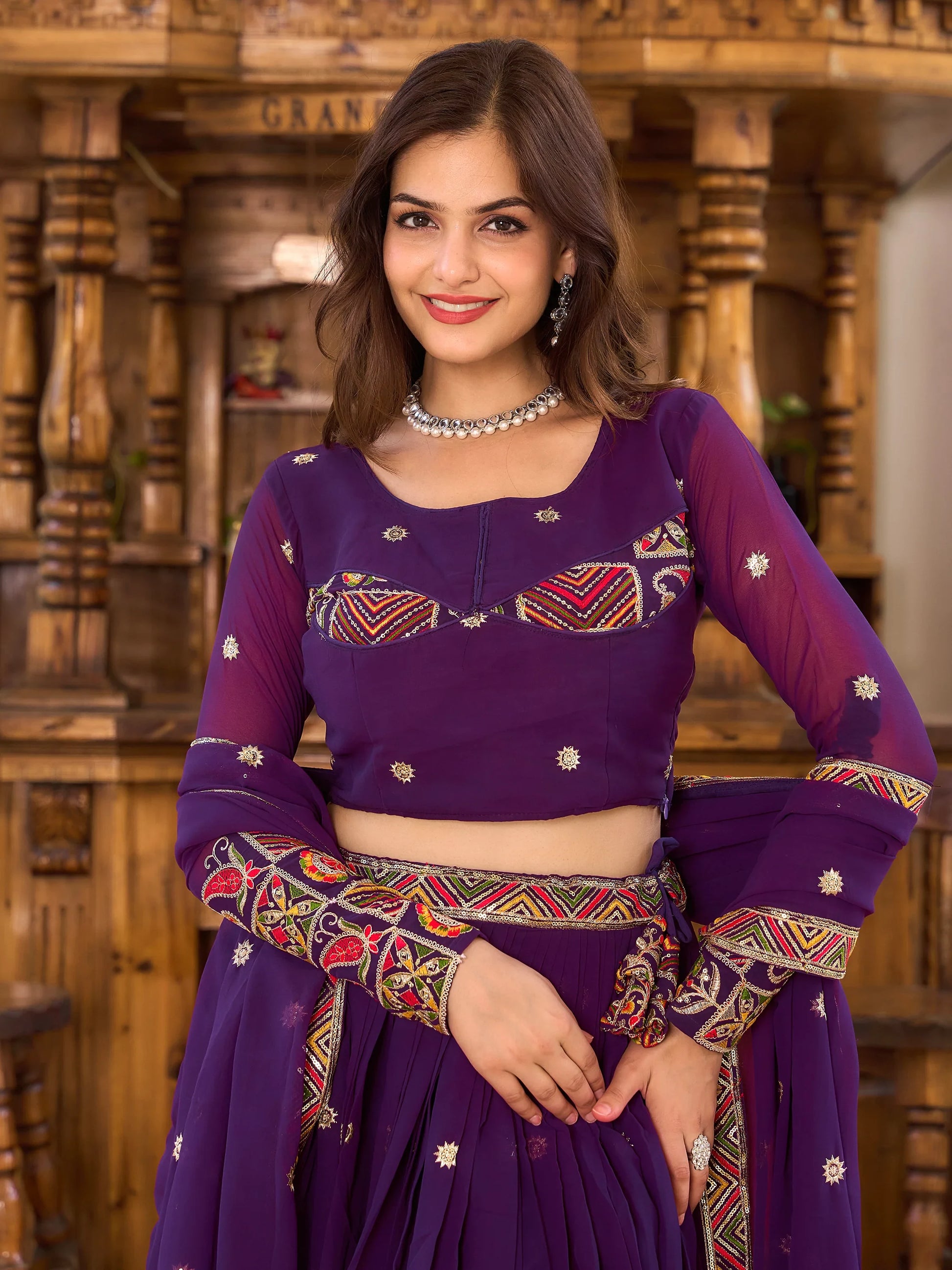 Dazzling Purple Sequins Georgette Festival Wear Lehenga Choli - Zeel Clothing