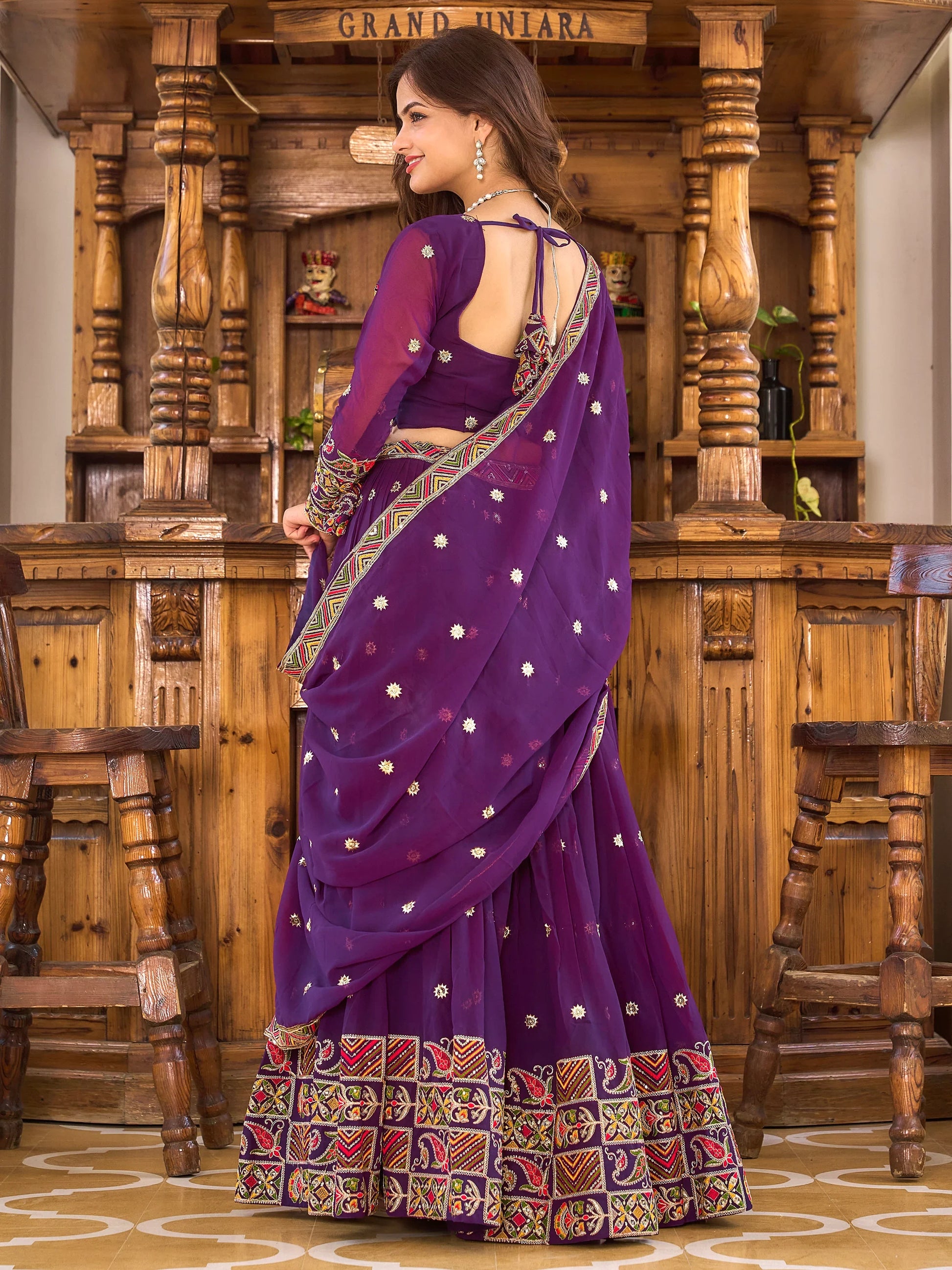 Dazzling Purple Sequins Georgette Festival Wear Lehenga Choli - Zeel Clothing