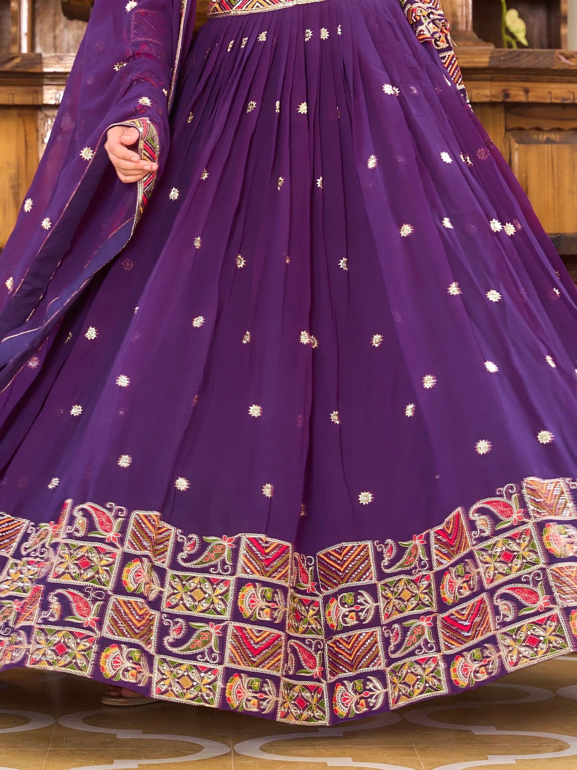 Dazzling Purple Sequins Georgette Festival Wear Lehenga Choli - Zeel Clothing