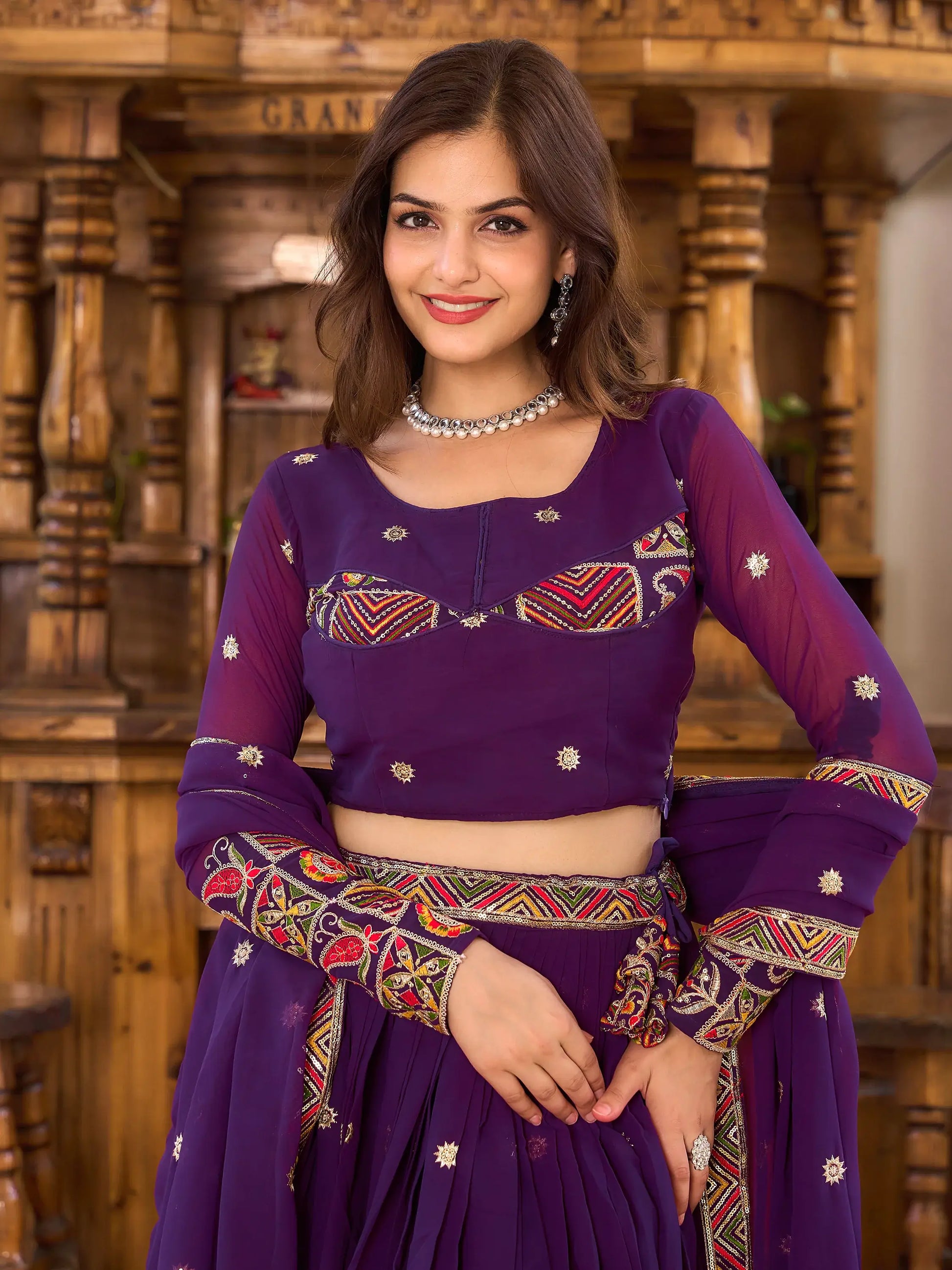 Dazzling Purple Sequins Georgette Festival Wear Lehenga Choli - Zeel Clothing