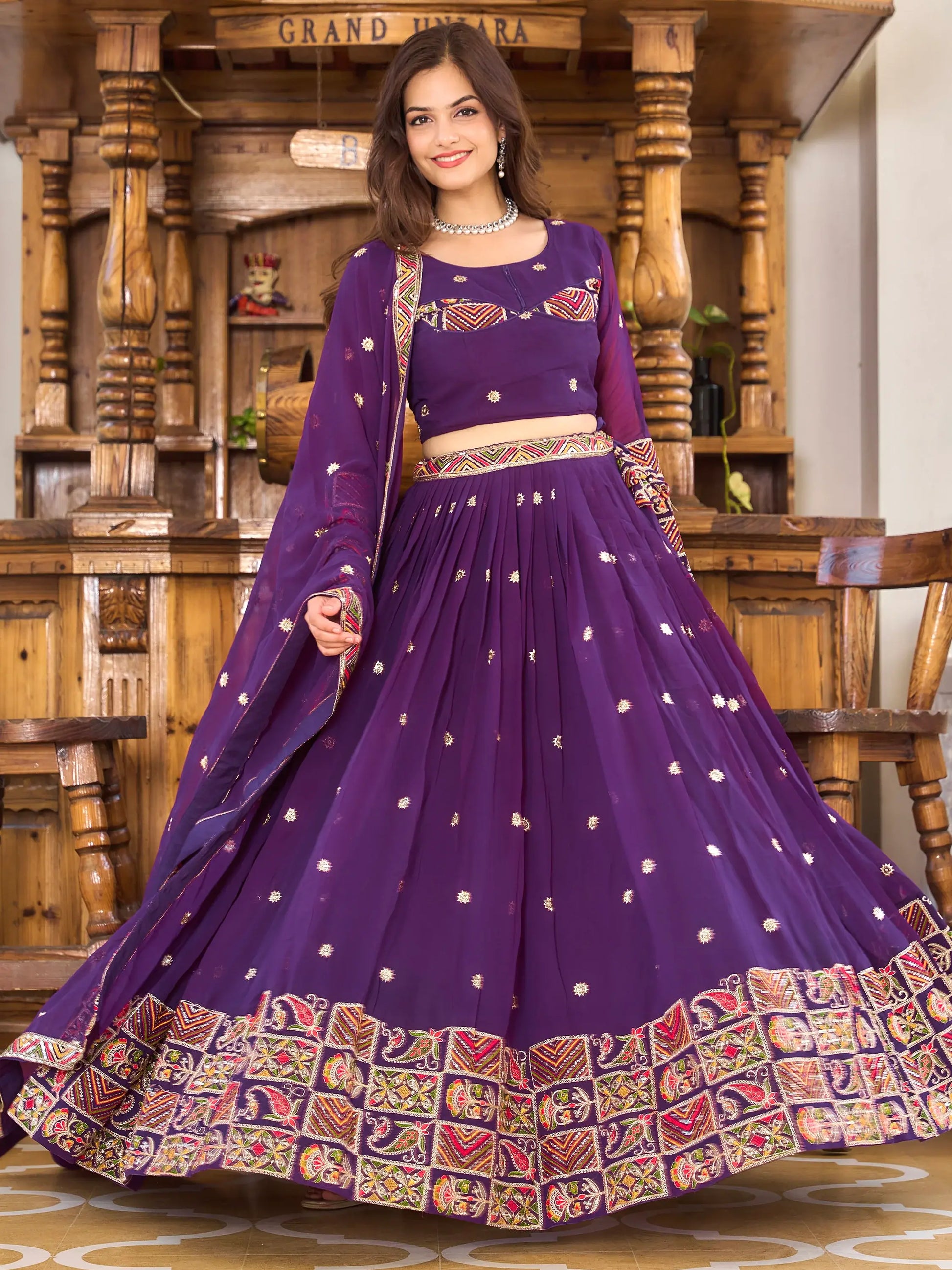 Dazzling Purple Sequins Georgette Festival Wear Lehenga Choli - Zeel Clothing