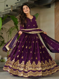 Dazzling Purple Sequins Georgette Function Wear Gown With Dupatta