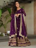 Dazzling Purple Sequins Georgette Function Wear Gown With Dupatta