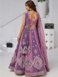 Dazzling Purple Thread Work Tissue Reception Wear Lehenga Choli With Dupatta