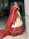Dazzling Red Patola Printed Tussar Silk Festival Wear Lehenga Choli - Zeel Clothing