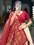 Dazzling Red Patola Printed Tussar Silk Festival Wear Lehenga Choli - Zeel Clothing