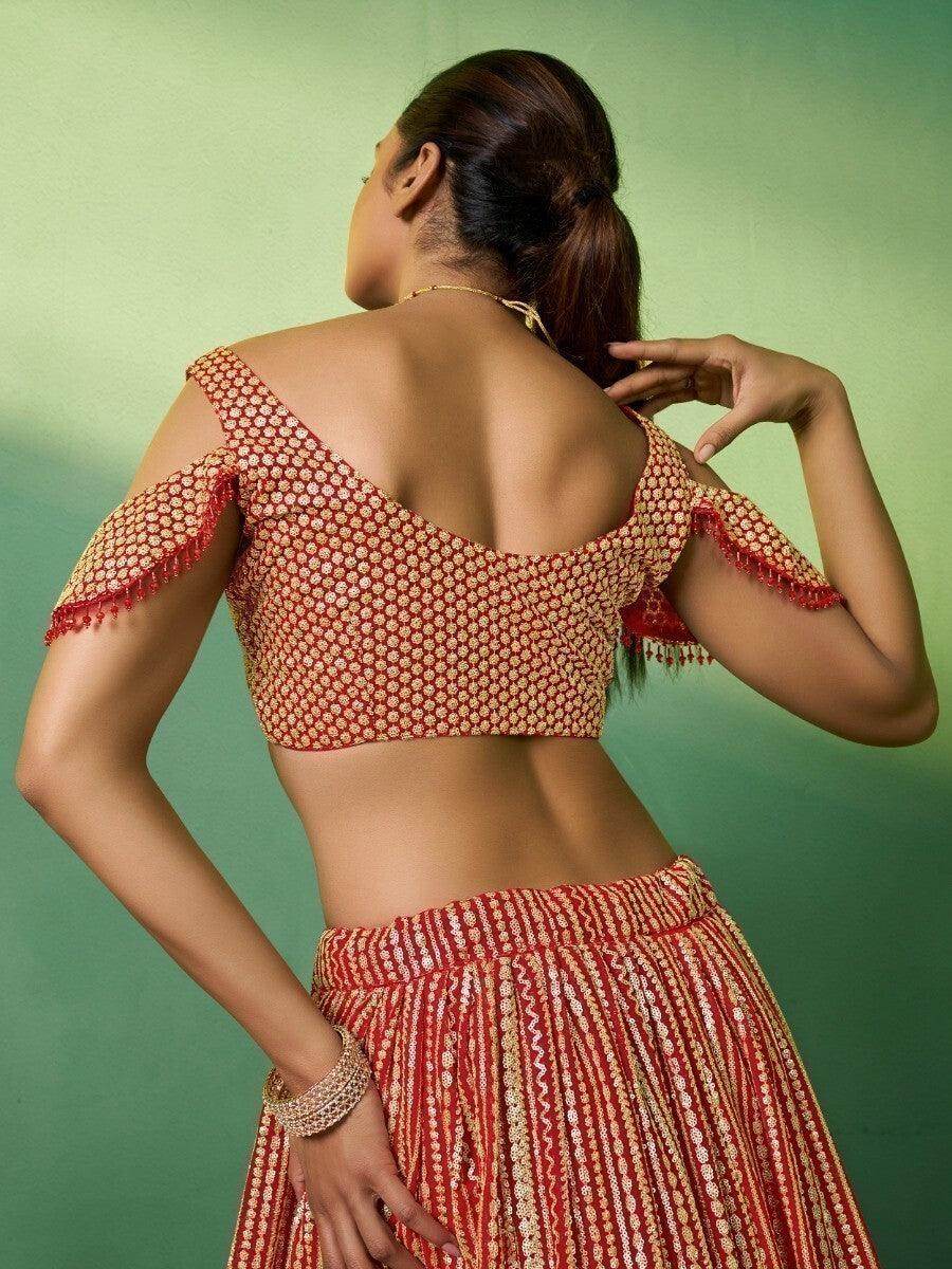 Dazzling Red Sequins Georgette Reception Wear Lehenga Choli With Dupatta - Zeel Clothing