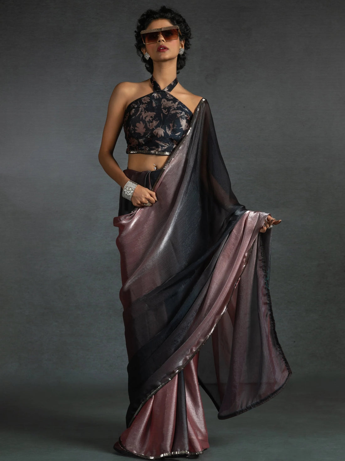 Dazzling Rose Gold Satin Reception Wear Pre-Stitched Saree With Blouse - Zeel Clothing