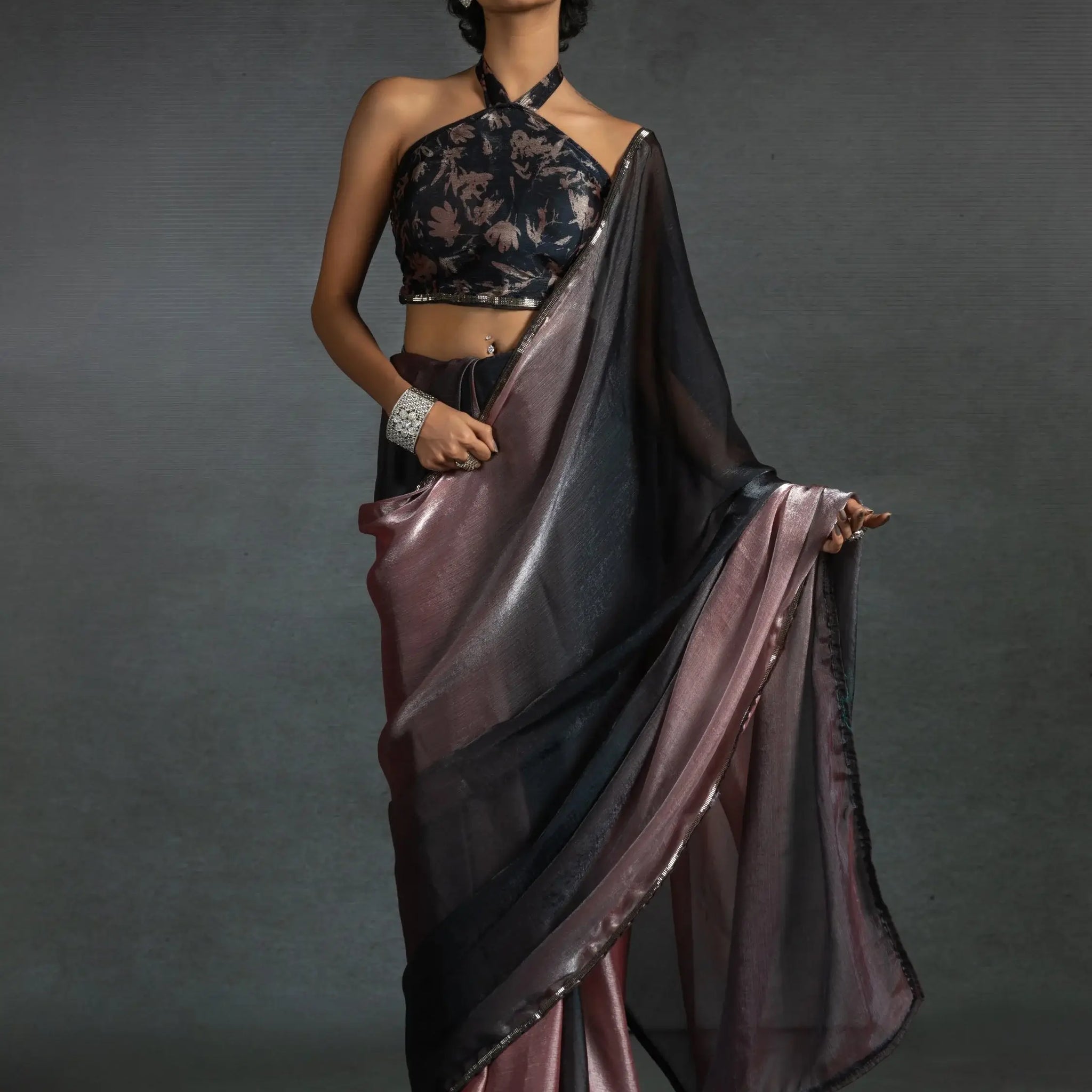 Dazzling Rose Gold Satin Reception Wear Pre-Stitched Saree With Blouse - Zeel Clothing