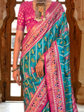 Dazzling Sky-Blue Patola Printed Silk Traditional Saree With Blouse - Zeel Clothing