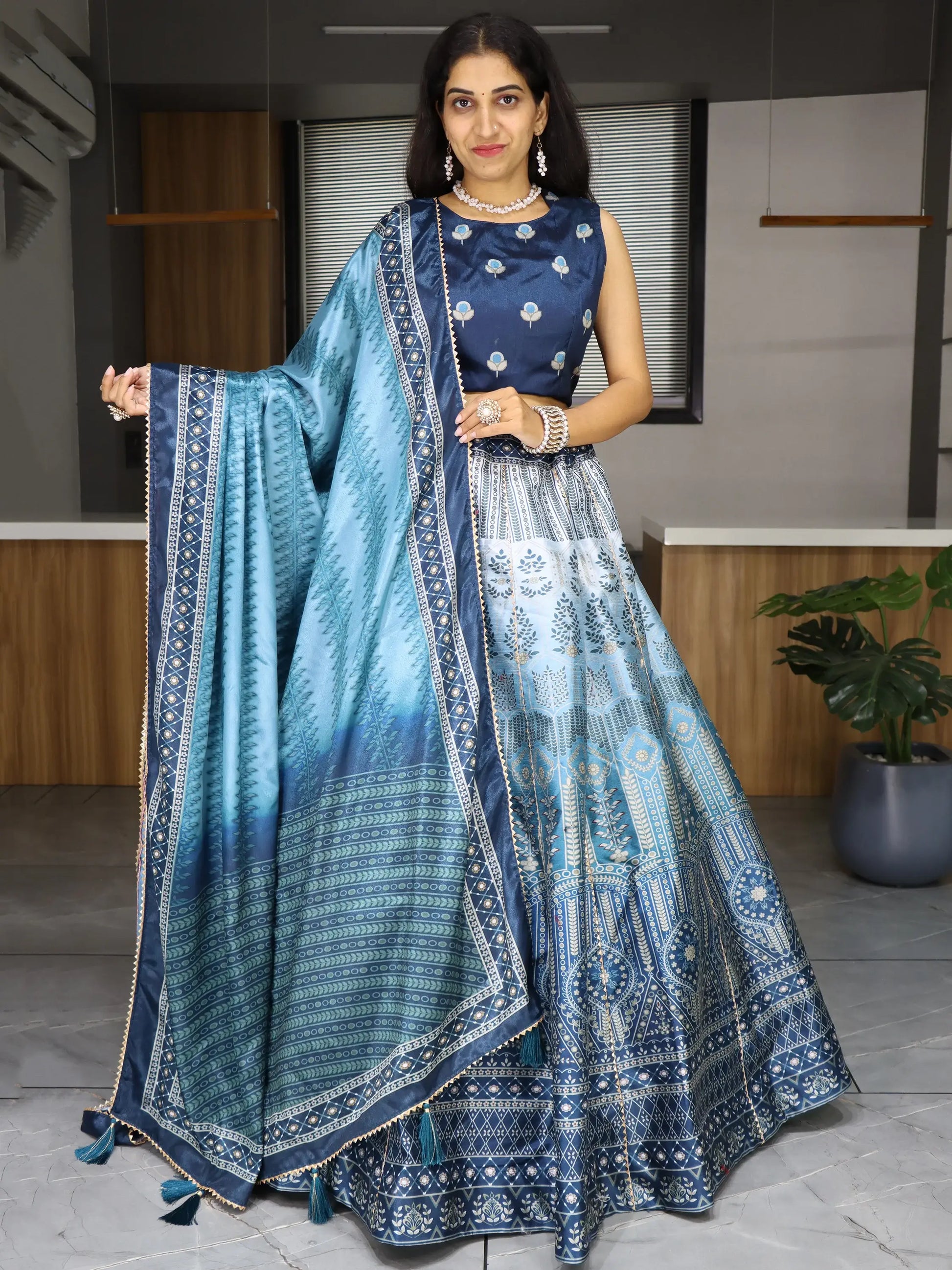 Dazzling Sky Blue Printed Art Silk Event Wear Lehenga Choli - Zeel Clothing