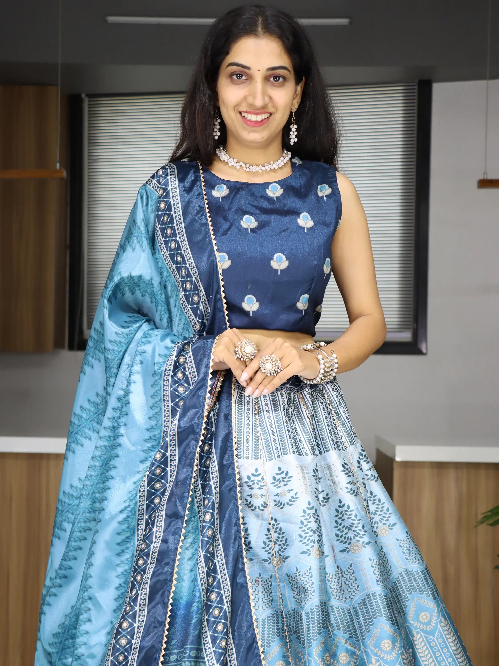 Dazzling Sky Blue Printed Art Silk Event Wear Lehenga Choli - Zeel Clothing