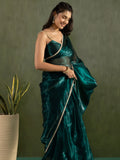Dazzling Teal Blue Lace Bordered Chiffon Engagement Ready To Wear Saree - Zeel Clothing