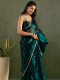 Dazzling Teal Blue Lace Bordered Chiffon Engagement Ready To Wear Saree - Zeel Clothing