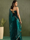 Dazzling Teal Blue Lace Bordered Chiffon Engagement Ready To Wear Saree - Zeel Clothing