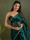 Dazzling Teal Blue Lace Bordered Chiffon Engagement Ready To Wear Saree - Zeel Clothing