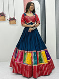 Dazzling Teal Blue Sequins Cotton Navratri Lehenga Choli With Dupatta - Zeel Clothing