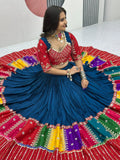 Dazzling Teal Blue Sequins Cotton Navratri Lehenga Choli With Dupatta - Zeel Clothing