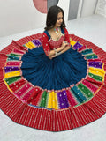 Dazzling Teal Blue Sequins Cotton Navratri Lehenga Choli With Dupatta - Zeel Clothing