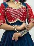 Dazzling Teal Blue Sequins Cotton Navratri Lehenga Choli With Dupatta - Zeel Clothing