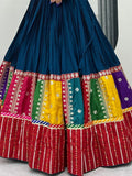 Dazzling Teal Blue Sequins Cotton Navratri Lehenga Choli With Dupatta - Zeel Clothing