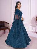 Dazzling Teal Blue Sequins Georgette Designer Lehenga Choli - Zeel Clothing