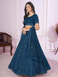 Dazzling Teal Blue Sequins Georgette Designer Lehenga Choli - Zeel Clothing