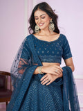 Dazzling Teal Blue Sequins Georgette Designer Lehenga Choli - Zeel Clothing