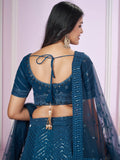 Dazzling Teal Blue Sequins Georgette Designer Lehenga Choli - Zeel Clothing