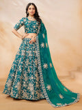 Dazzling Teal Green Embroidered Silk Engagement Wear Lehenga Choli - Zeel Clothing