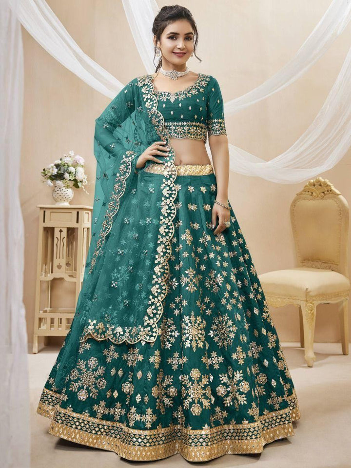 Dazzling Teal Green Embroidered Work Art Silk Bridesmaid Lehenga Choli
