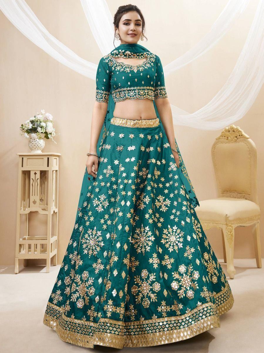 Dazzling Teal Green Embroidered Work Art Silk Bridesmaid Lehenga Choli