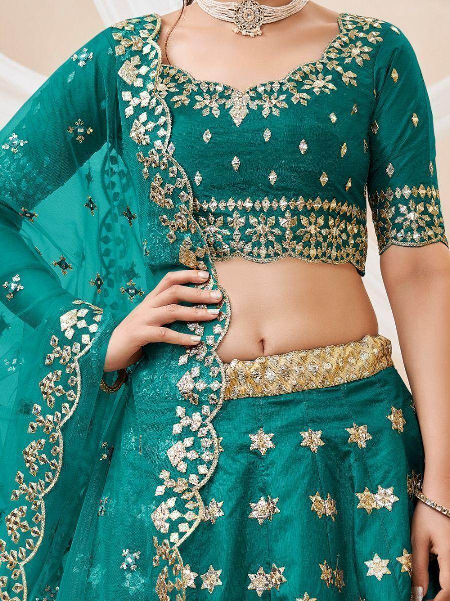 Dazzling Teal Green Embroidered Work Art Silk Bridesmaid Lehenga Choli - Zeel Clothing