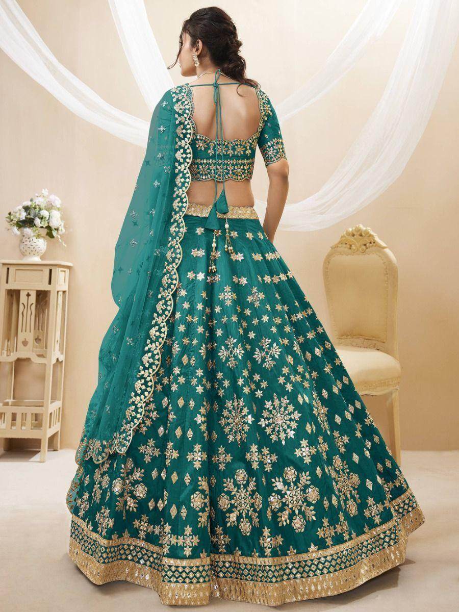 Dazzling Teal Green Embroidered Work Art Silk Bridesmaid Lehenga Choli - Zeel Clothing