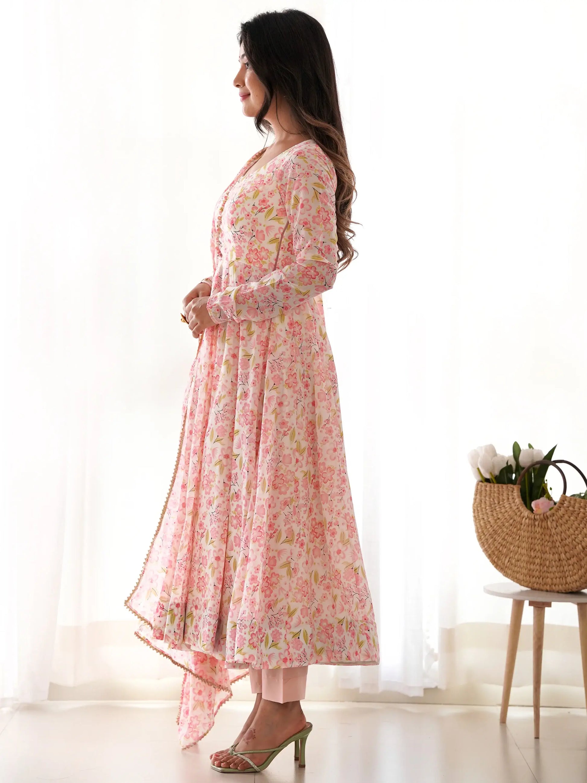 Dazzling White Floral Printed Chiffon Casual Wear Pant Suit With Dupatta - Zeel Clothing