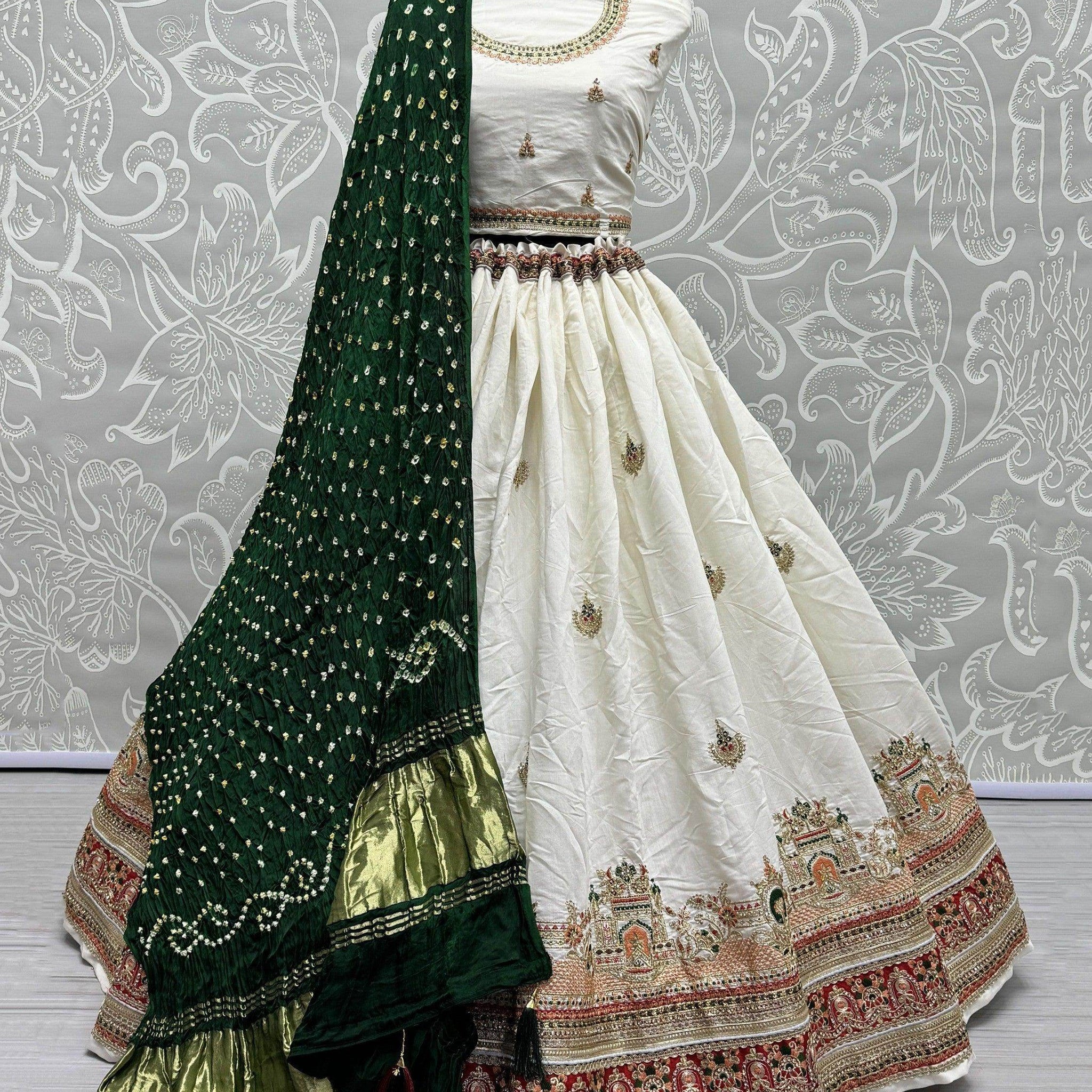 Dazzling White Thread-Work Silk Wedding Wear Lehenga Choli - Zeel Clothing