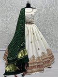 Dazzling White Thread-Work Silk Wedding Wear Lehenga Choli - Zeel Clothing